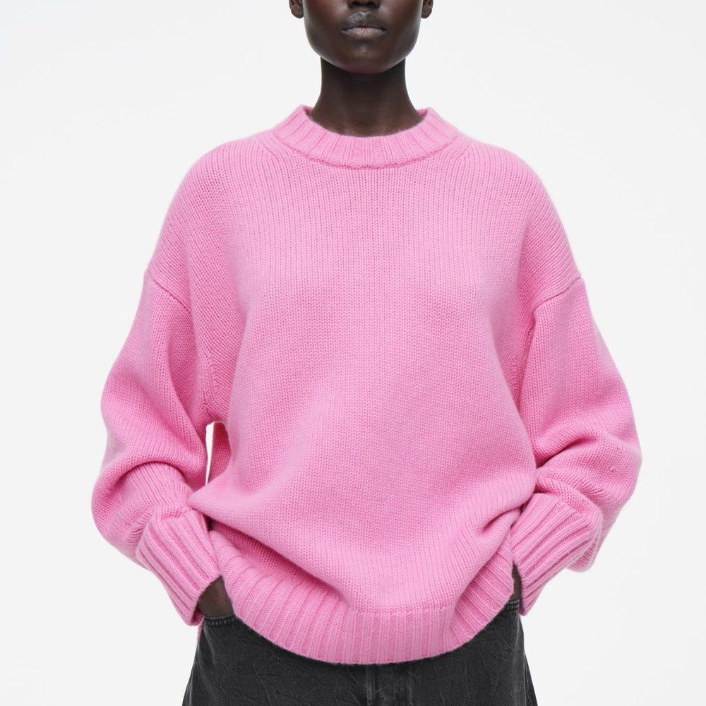 COS Chunky Cashmere - Bright Pink Crew Neck Sweater - Size Small - 100% Cashmere